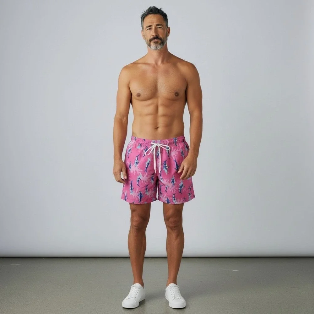 Chubbies Mens Pink Scuba Sharks Swim Trunks XL preppy coastal Beachy vacation